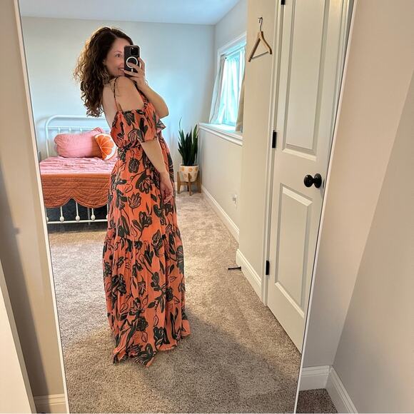 Tanya Taylor Pink Green Leaf Silk Cotton Maxi Dress 4 - Picture 2 of 16